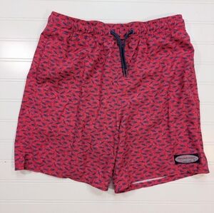 Vinyard Vines Dark Pink Shark Print Swim Trunks